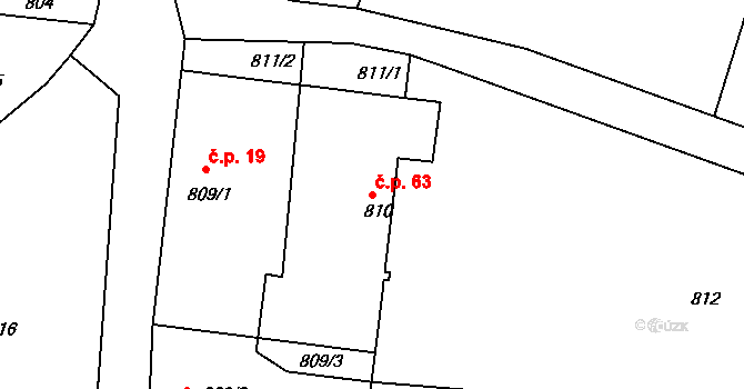 Krasetín 63, Holubov na parcele st. 810 v KÚ Holubov, Katastrální mapa