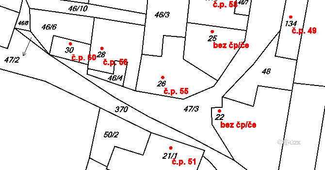 Libínky 55, Polepy na parcele st. 26 v KÚ Trnová u Polep, Katastrální mapa