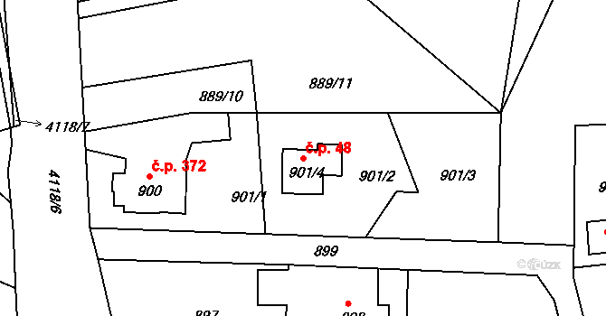 Podmoklice 48, Semily na parcele st. 901/4 v KÚ Semily, Katastrální mapa