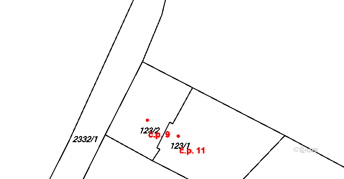 Hrušov 9, Žimutice na parcele st. 123/2 v KÚ Žimutice, Katastrální mapa