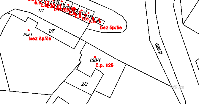 Dobříň 125 na parcele st. 130/1 v KÚ Dobříň, Katastrální mapa