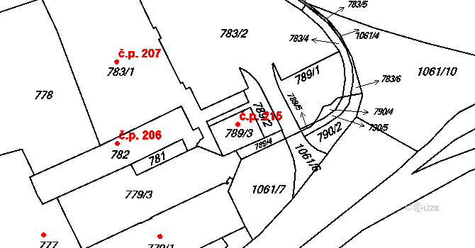 Klášterec nad Ohří 215 na parcele st. 789/3 v KÚ Klášterec nad Ohří, Katastrální mapa