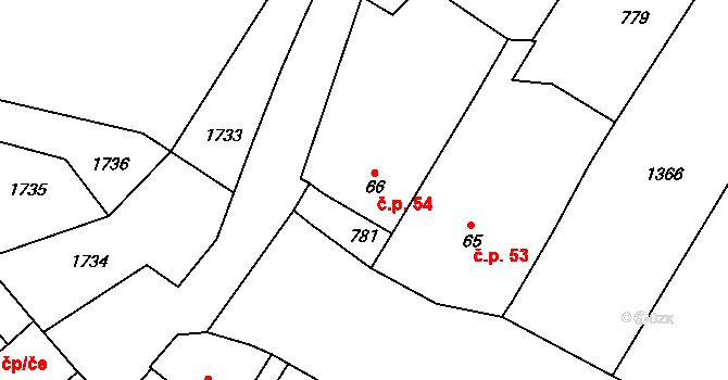 Lhánice 54 na parcele st. 66 v KÚ Lhánice, Katastrální mapa