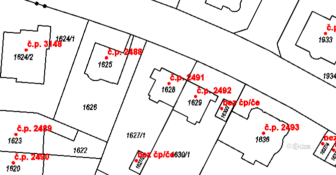 Teplice 2491 na parcele st. 1628 v KÚ Teplice, Katastrální mapa