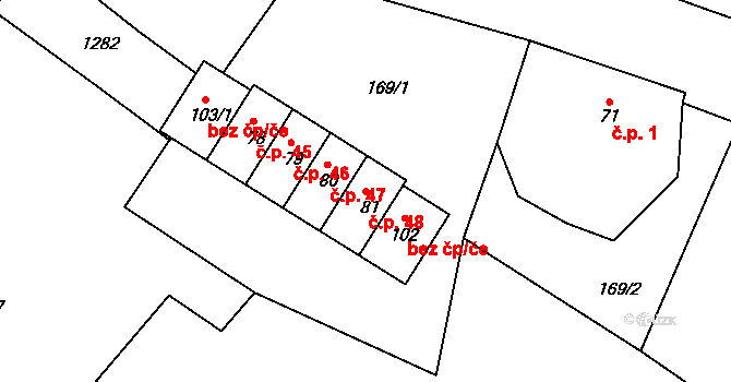 Mirotice 48, Bochov na parcele st. 81 v KÚ Mirotice u Kozlova, Katastrální mapa