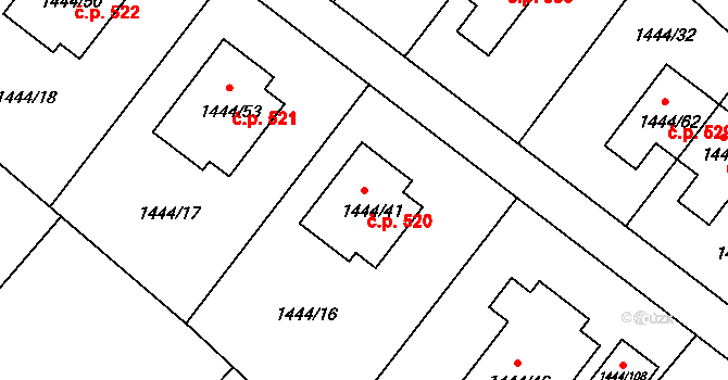 Štípa 520, Zlín na parcele st. 1444/41 v KÚ Štípa, Katastrální mapa