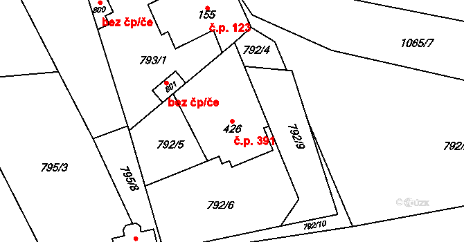 Veltrusy 391 na parcele st. 426 v KÚ Veltrusy, Katastrální mapa