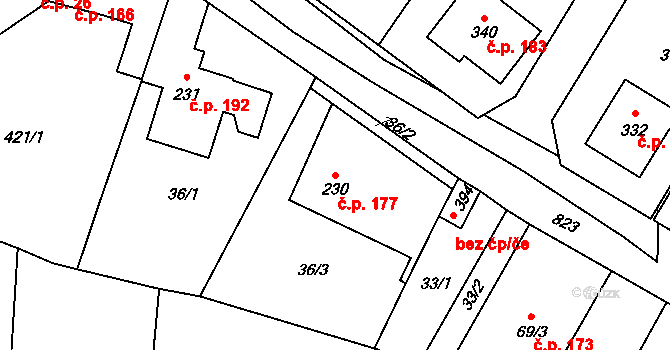 Luby 177, Klatovy na parcele st. 230 v KÚ Luby, Katastrální mapa