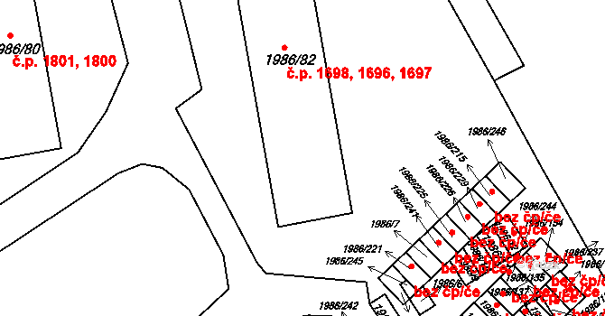 Turnov 1696,1697,1698 na parcele st. 1986/82 v KÚ Turnov, Katastrální mapa