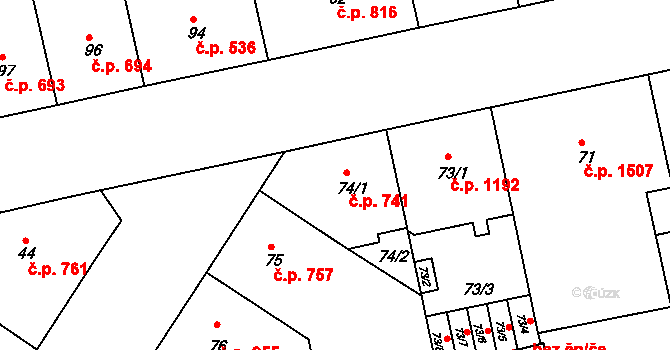 Žižkov 741, Praha na parcele st. 74/1 v KÚ Žižkov, Katastrální mapa