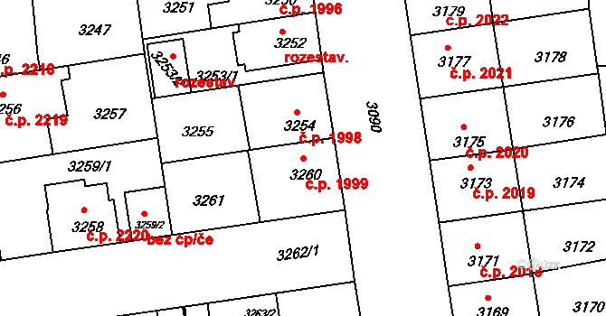 Žižkov 1999, Praha na parcele st. 3260 v KÚ Žižkov, Katastrální mapa