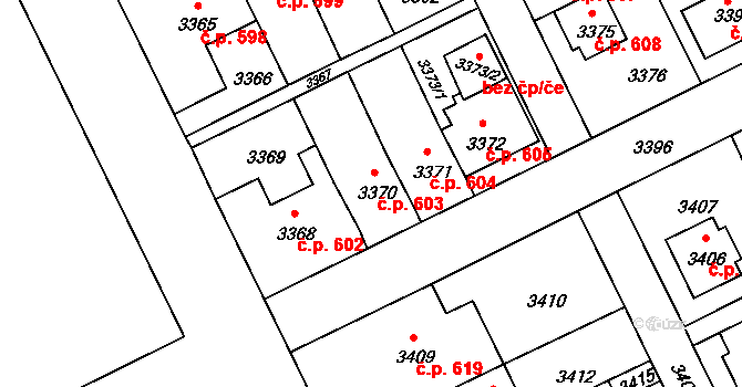 Záběhlice 603, Praha na parcele st. 3370 v KÚ Záběhlice, Katastrální mapa