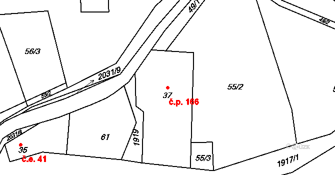 Rumburk 3-Dolní Křečany 166, Rumburk na parcele st. 37 v KÚ Dolní Křečany, Katastrální mapa