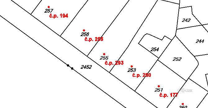 Vršovice 293, Praha na parcele st. 255 v KÚ Vršovice, Katastrální mapa