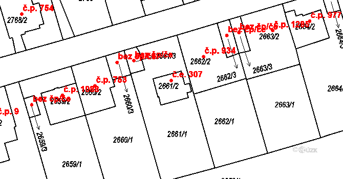 Michle 307, Praha na parcele st. 2661/2 v KÚ Michle, Katastrální mapa
