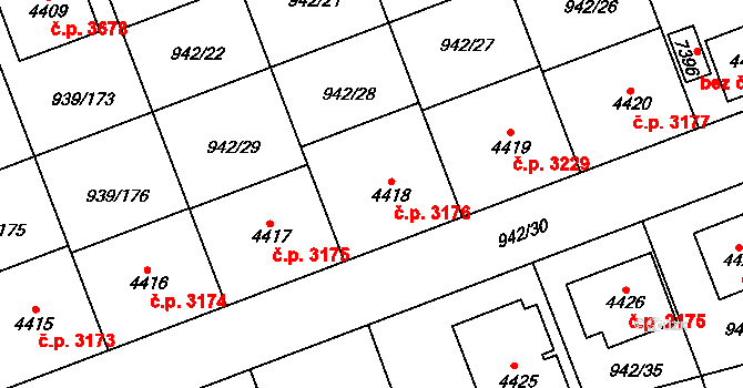 Hodonín 3176 na parcele st. 4418 v KÚ Hodonín, Katastrální mapa