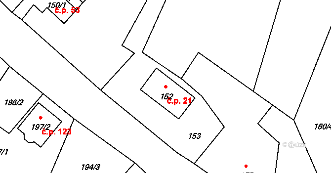 Stará Lípa 21, Česká Lípa na parcele st. 152 v KÚ Stará Lípa, Katastrální mapa