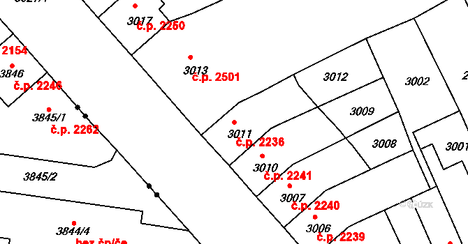 Chomutov 2236 na parcele st. 3011 v KÚ Chomutov II, Katastrální mapa