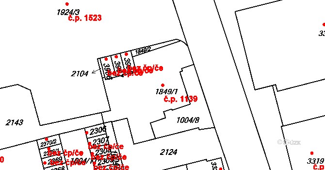Pražské Předměstí 1139, Hradec Králové na parcele st. 1849/1 v KÚ Pražské Předměstí, Katastrální mapa