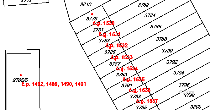 Šlapanice 1533 na parcele st. 3785 v KÚ Šlapanice u Brna, Katastrální mapa