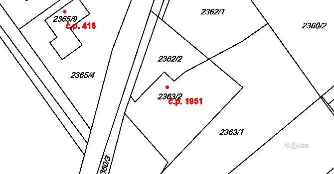 Hranice 1951, Karviná na parcele st. 2363/2 v KÚ Karviná-město, Katastrální mapa