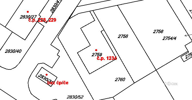 Rumburk 1 1234, Rumburk na parcele st. 2759 v KÚ Rumburk, Katastrální mapa
