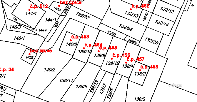 Křimice 455, Plzeň na parcele st. 138/8 v KÚ Křimice, Katastrální mapa