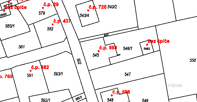 Šluknov 593 na parcele st. 545 v KÚ Šluknov, Katastrální mapa