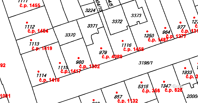 Hodonín 4089 na parcele st. 979 v KÚ Hodonín, Katastrální mapa