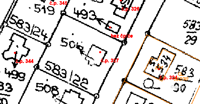 Horní Ředice 327 na parcele st. 506 v KÚ Horní Ředice, Katastrální mapa