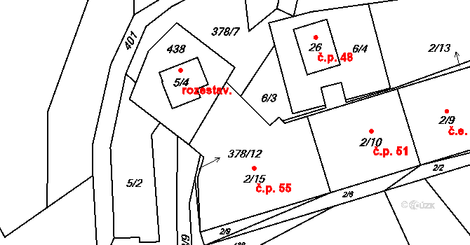 Lideň 55, Málkov na parcele st. 2/15 v KÚ Lideň, Katastrální mapa
