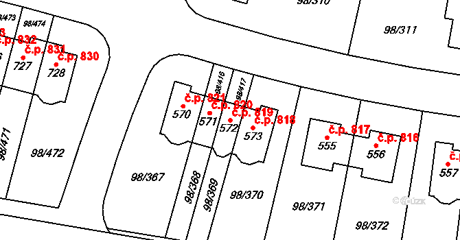 Bašť 819 na parcele st. 572 v KÚ Bašť, Katastrální mapa