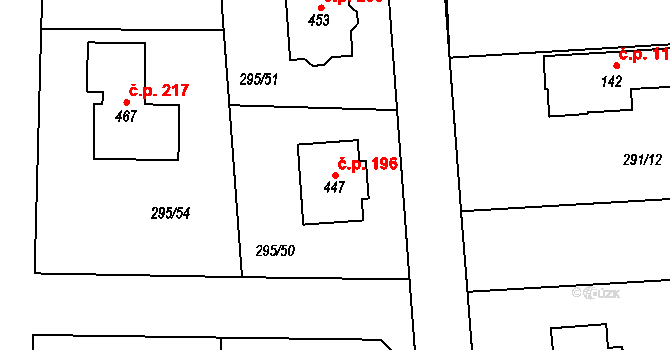 Lhota 196 na parcele st. 447 v KÚ Lhota u Dřís, Katastrální mapa