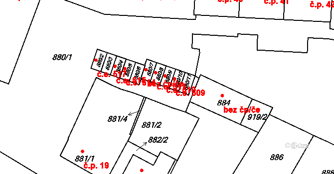 Bučovice 510 na parcele st. 880/9 v KÚ Bučovice, Katastrální mapa