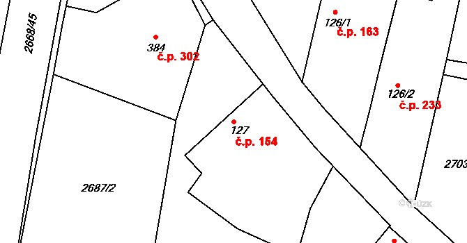 Sepekov 154 na parcele st. 127 v KÚ Sepekov, Katastrální mapa