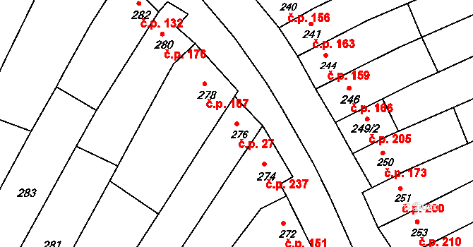 Milešovice 27 na parcele st. 276 v KÚ Milešovice, Katastrální mapa