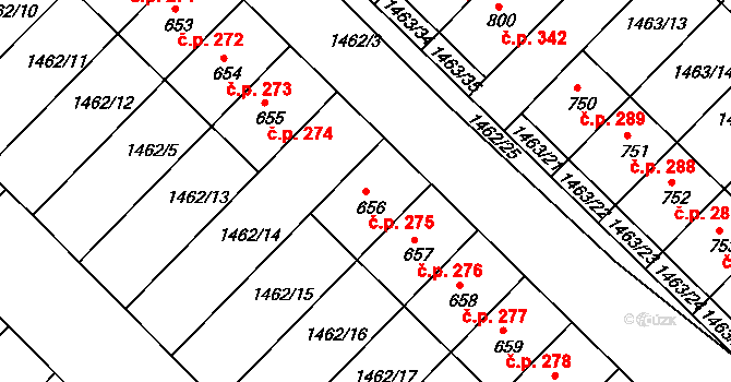Pozlovice 275 na parcele st. 656 v KÚ Pozlovice, Katastrální mapa