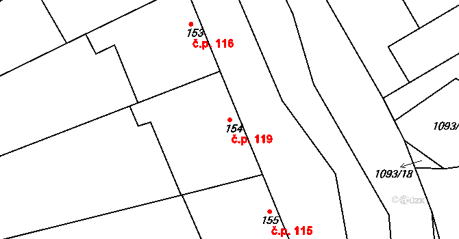 Milonice 119 na parcele st. 154 v KÚ Milonice, Katastrální mapa