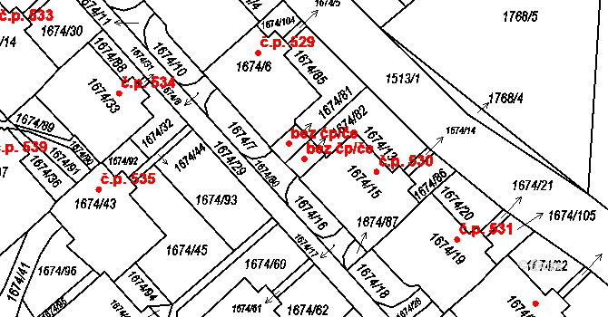 Liberec 40849732 na parcele st. 1674/82 v KÚ Starý Harcov, Katastrální mapa