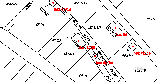 Předměstí 3335, Litoměřice na parcele st. 4514/2 v KÚ Litoměřice, Katastrální mapa