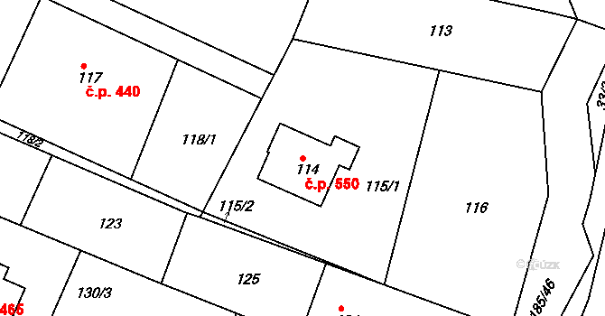 Želechovice nad Dřevnicí 550 na parcele st. 114 v KÚ Želechovice nad Dřevnicí, Katastrální mapa