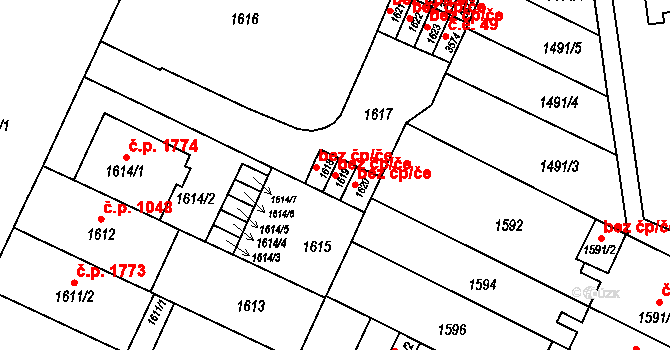 Brno 45565732 na parcele st. 1619 v KÚ Černá Pole, Katastrální mapa