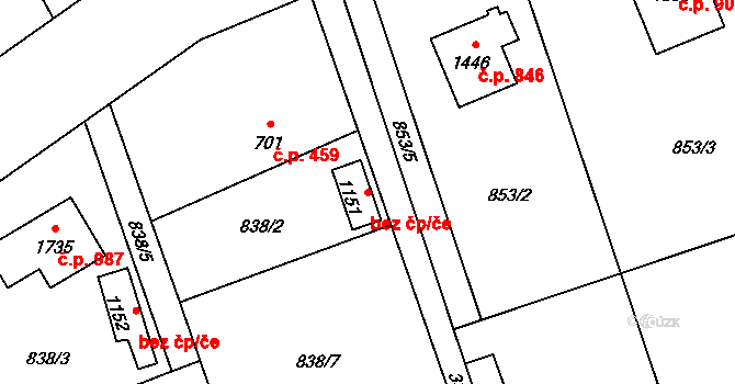 Třinec 46479732 na parcele st. 1151 v KÚ Oldřichovice u Třince, Katastrální mapa