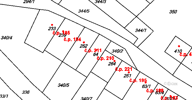 Hostěrádky-Rešov 210 na parcele st. 64 v KÚ Hostěrádky, Katastrální mapa