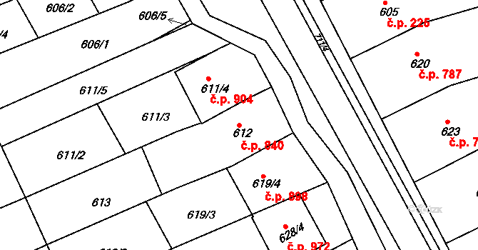 Nivnice 840 na parcele st. 612 v KÚ Nivnice, Katastrální mapa