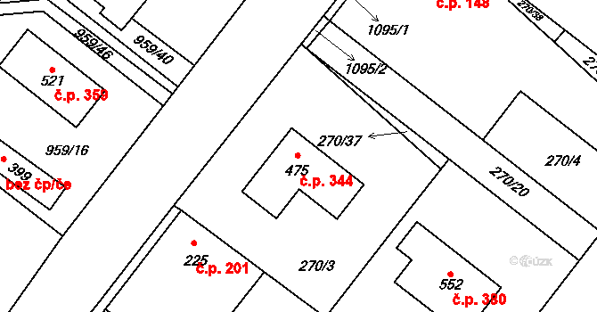 Dřísy 344 na parcele st. 475 v KÚ Dřísy, Katastrální mapa
