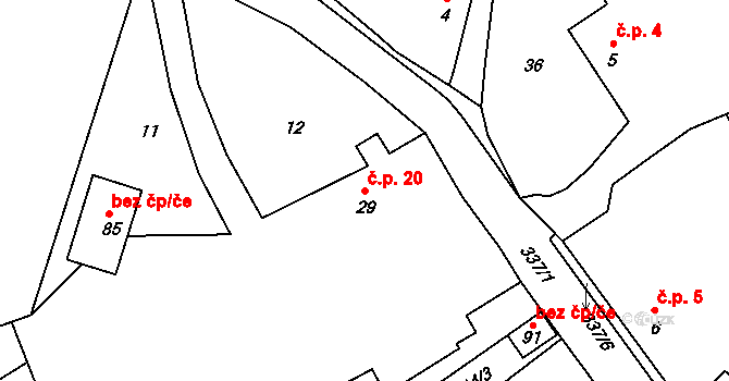 Licoměřice 20, Lipovec na parcele st. 29 v KÚ Licoměřice, Katastrální mapa