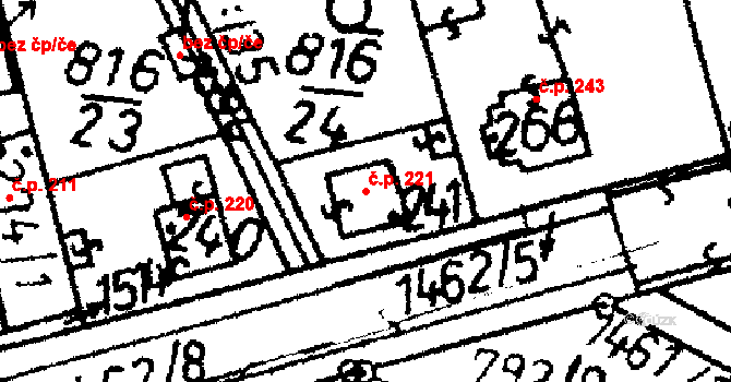 Bernartice 221 na parcele st. 241 v KÚ Bernartice u Milevska, Katastrální mapa