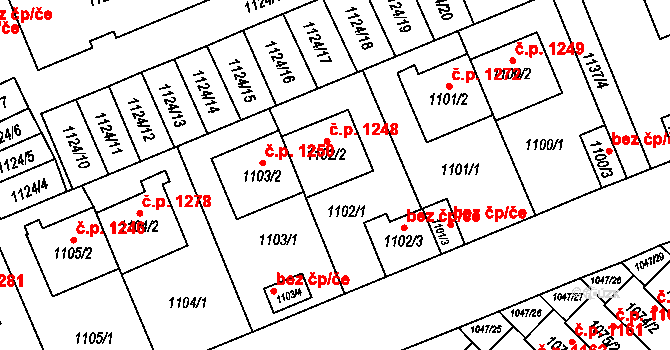 Třešť 1248 na parcele st. 1102/2 v KÚ Třešť, Katastrální mapa
