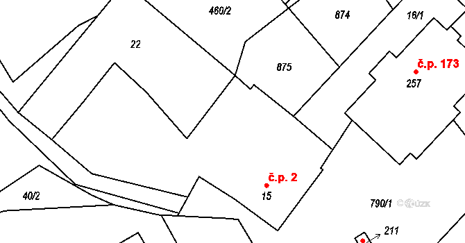 Třebichovice 2 na parcele st. 15 v KÚ Třebichovice, Katastrální mapa